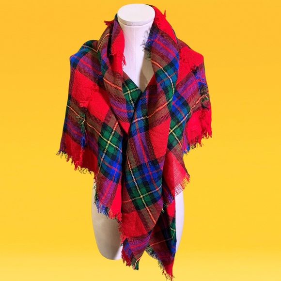 Large Red Plaid / Tartan Scarf BY CASHMILON (Japan) - Picture 3 of 7
